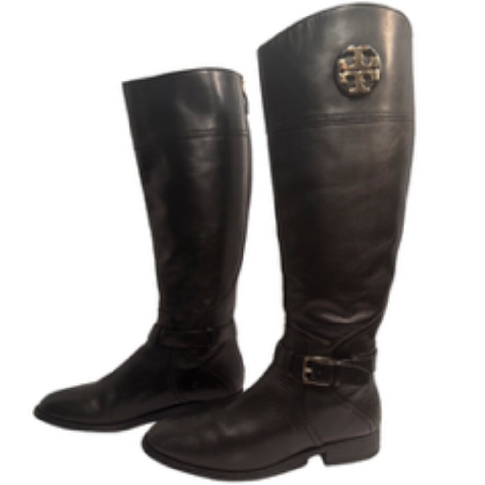 Tory Burch Adeline Leather Riding Boots, Size: 9.5, Black